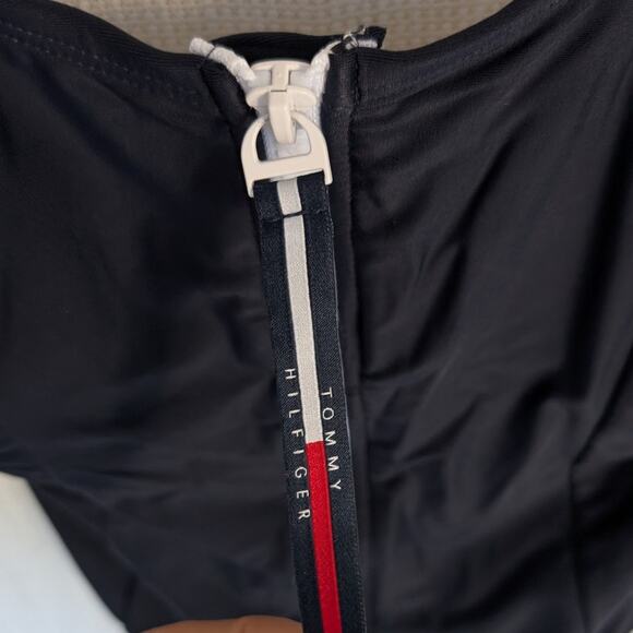 NWT Tommy Hilfiger Navy Over The Shoulder Half Zip One Piece Swimsuit, Size M - Picture 4 of 9